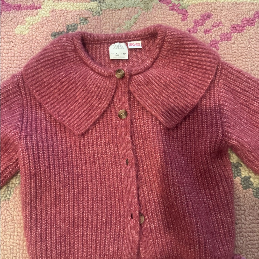 Zara Pink Ribbed Cardigan with Wide Collar